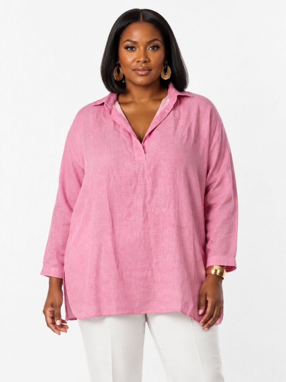 Double R by Ravi Ratan Pink Popover Shirt Tunic Size XL Preppy